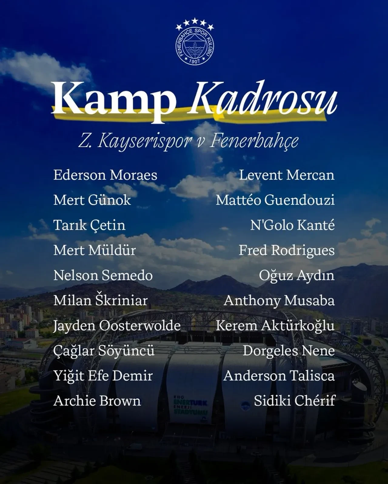 Fenerbahçe Kayserispor deplasmanında | SÜPER LİG CANLI MAÇ ANLATIMI