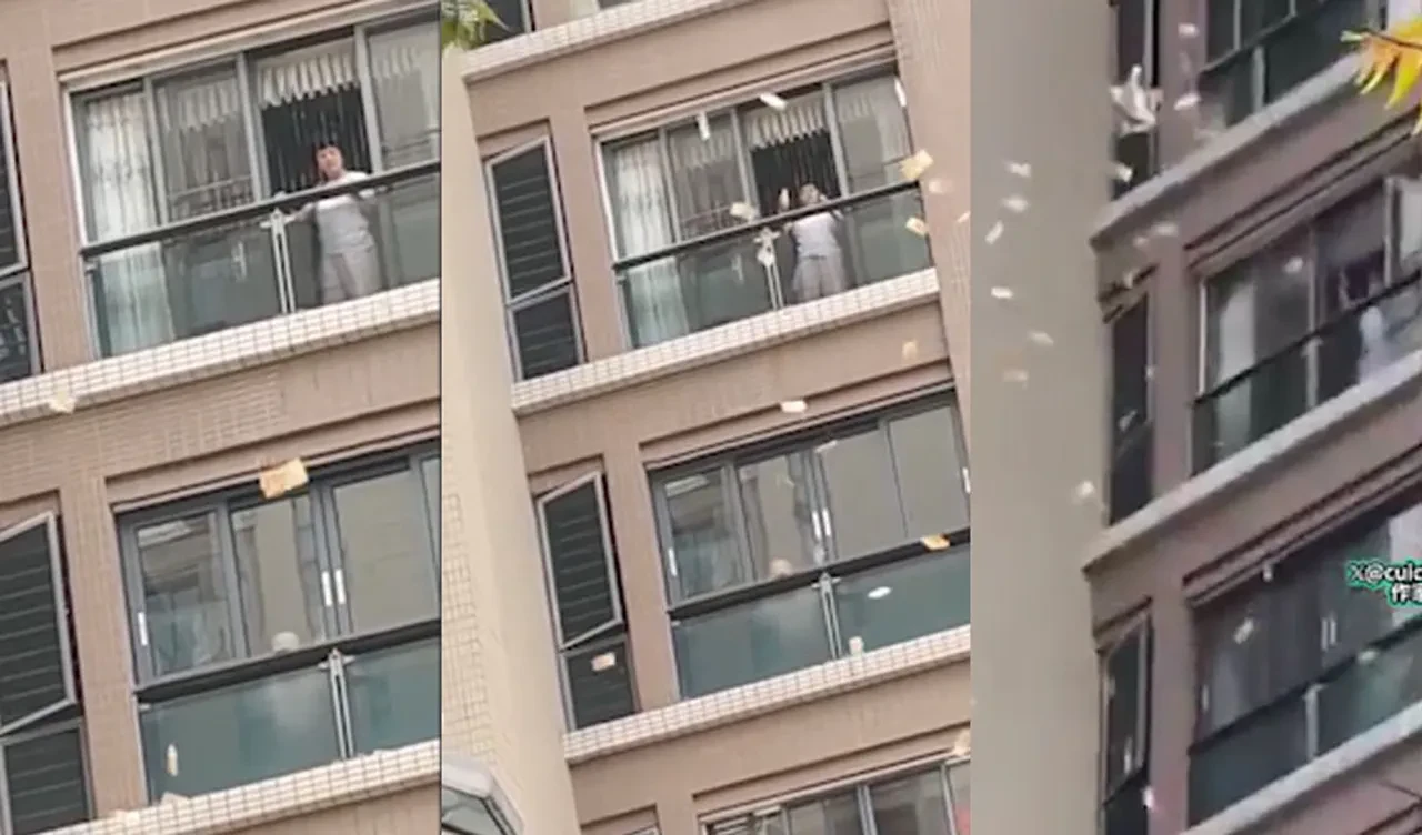 Gökten milyonlar yağdı! Yaşlı kadın paralarını balkonundan saçtı, izdiham oluştu