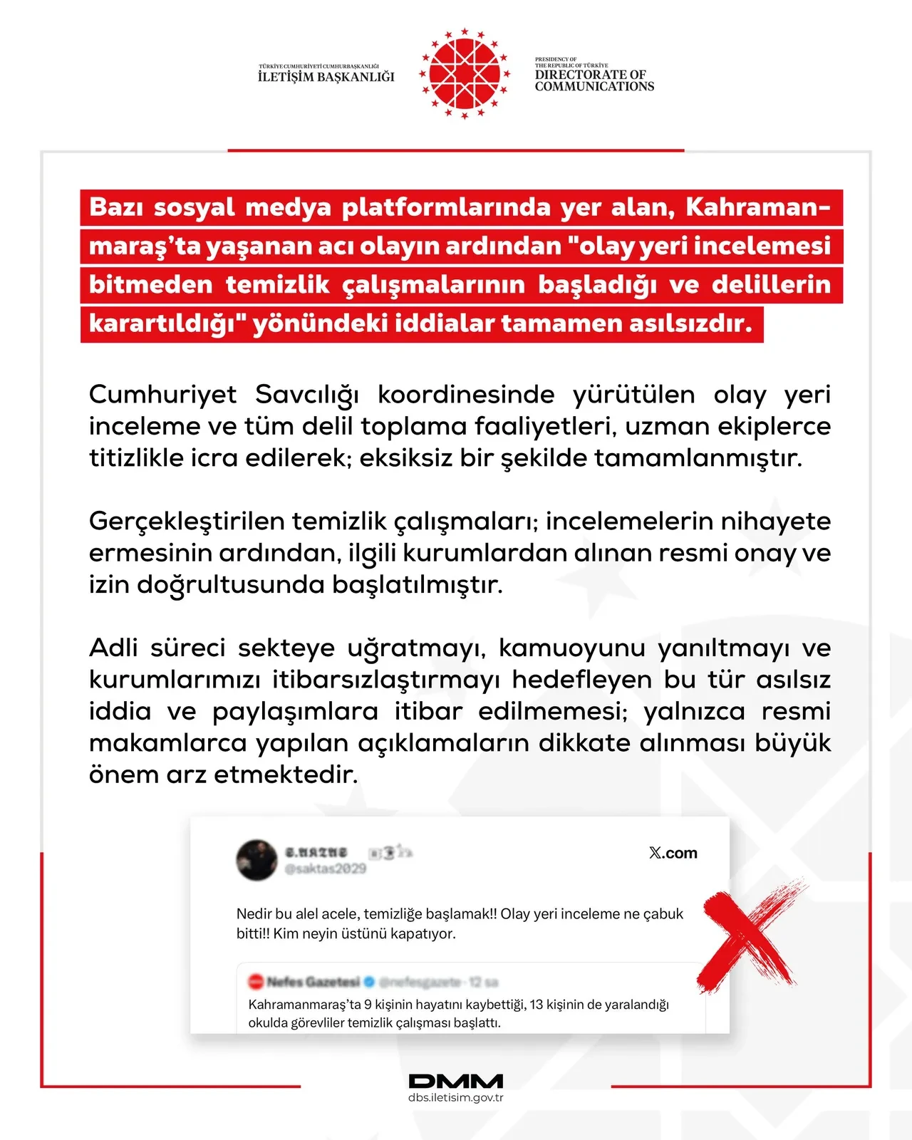 DMM'den Kahramanmaraş'ta 'delillerin karartıldığı' iddialarına yalanlama