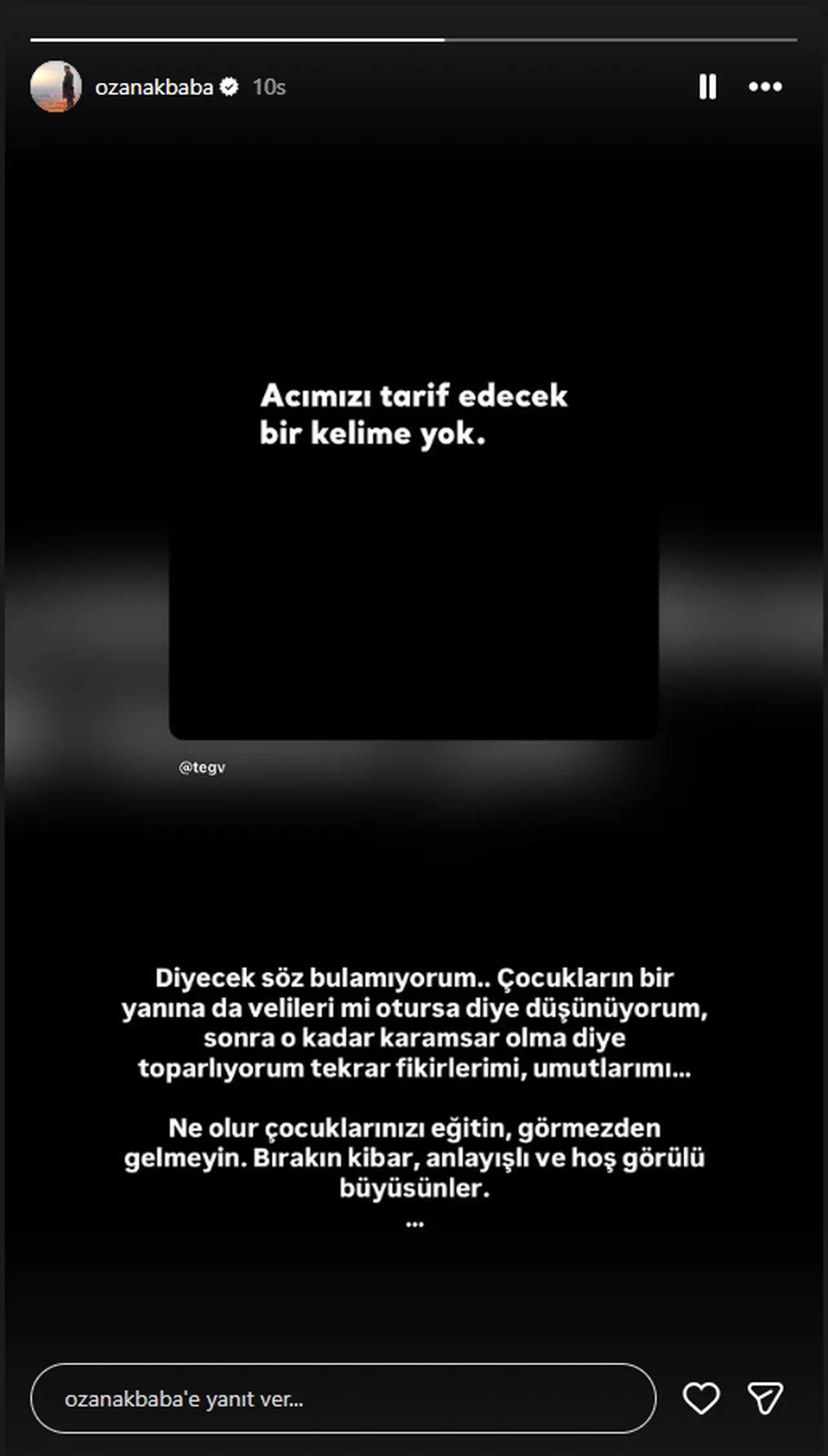 Ozan Akbaba, Kahramanmaraş Ayser Çalık Ortaokulu'nda meydana gelen silahlı saldırıyla ilgili paylaşım yaptı