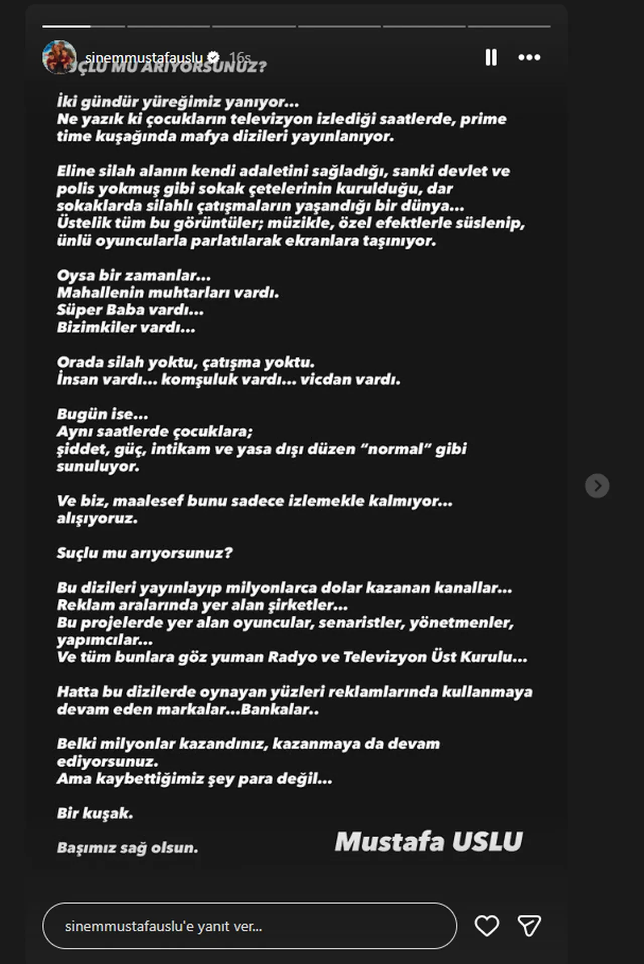 Yapımcı Mustafa Uslu okullara yapılan saldırı sonrası şiddet içerikli dizileri suçladı