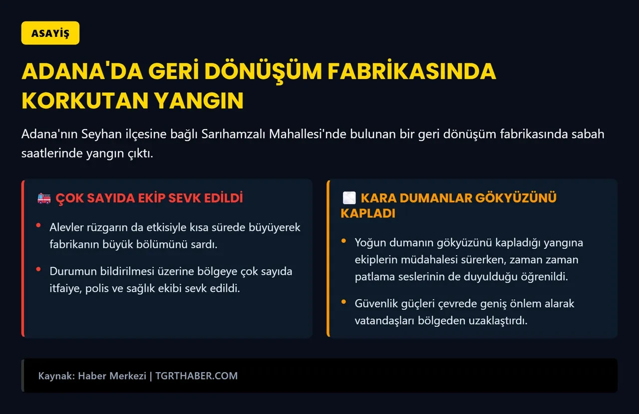 Adana'da geri dönüşüm fabrikasında yangın! Kara dumanlar gökyüzünü kapladı