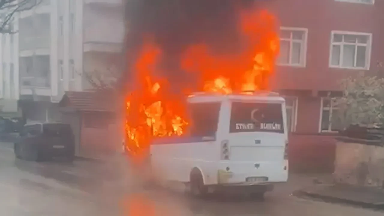 Park halindeki minibüs alev topuna döndü