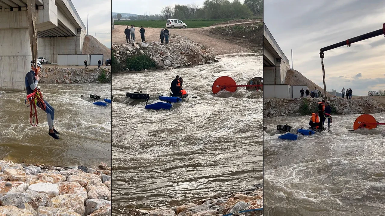 Dereyi traktörle geçmek isteyen işçiler faciadan kurtuldu