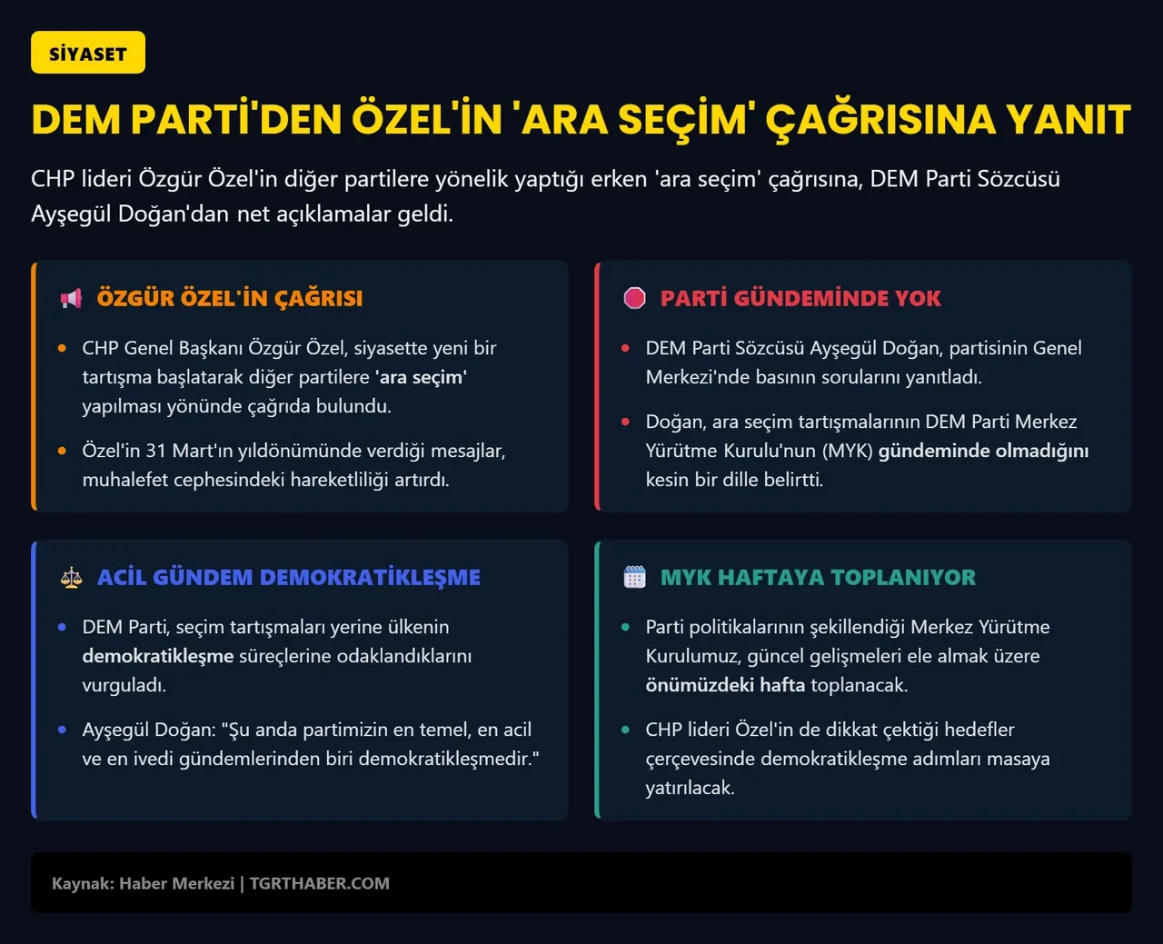 DEM Parti'den Özgür Özel'in "ara seçim" çağrısına cevap