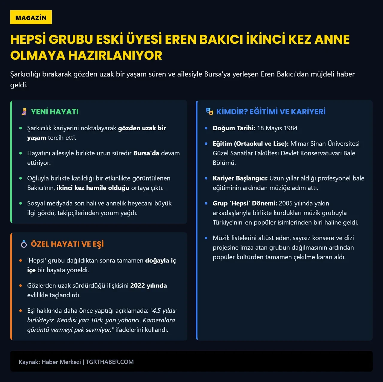 Hepsi grubunun eski üyesi Eren Bakıcı ikinci kez anne olmaya hazırlanıyor 