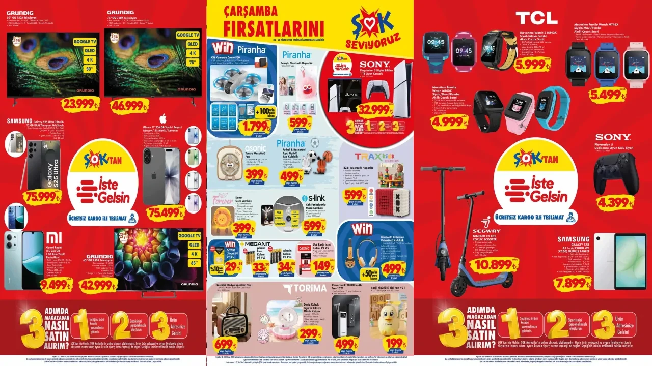 ŞOK 22-28 Nisan aktüel kataloğu 2026! İphone 17, Playstation 5, akıllı saat, çocuk scooter ve drone geliyor
