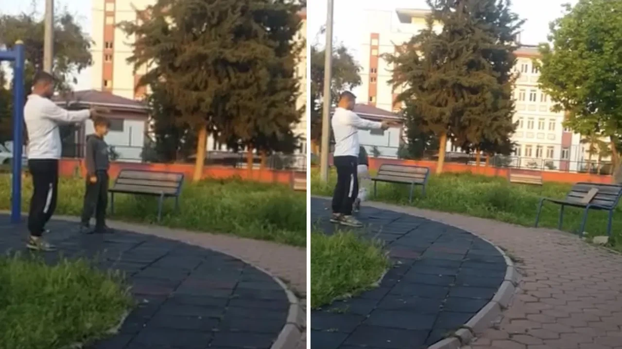 Türkiye şiddeti tartışırken Adana'da parkta çocuğa atış talimi yaptırdı