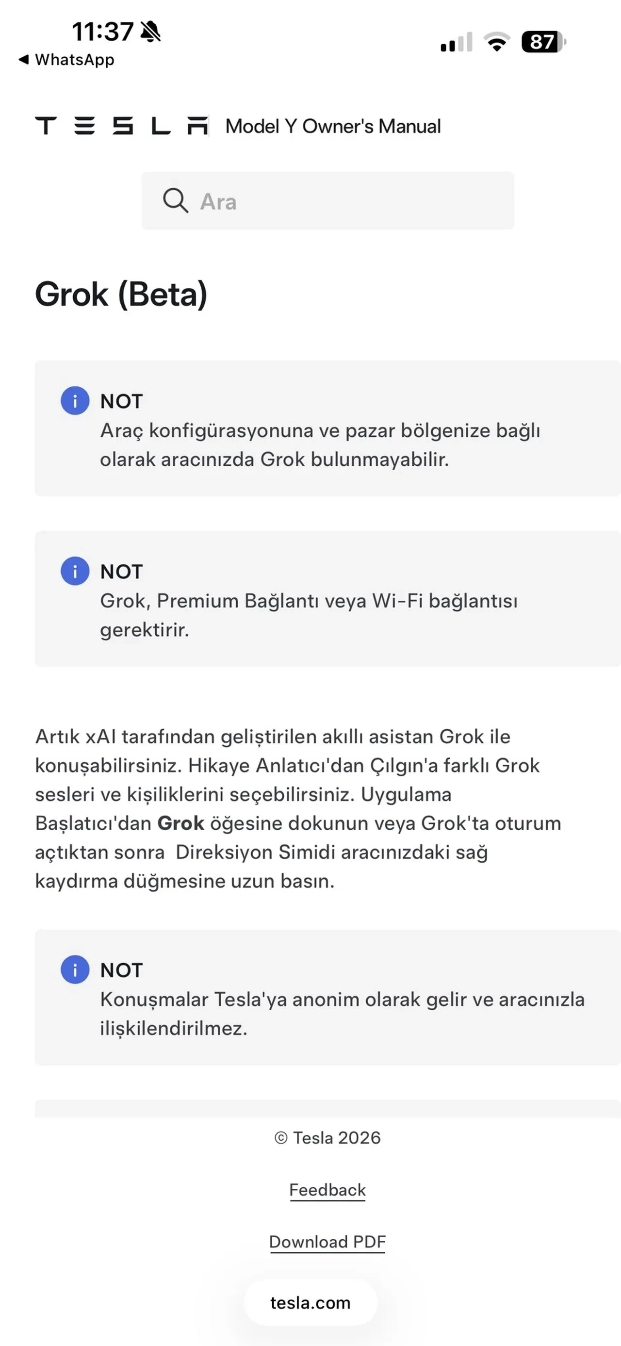Türkiye'deki Tesla sahiplerine yeni özellik: Grok geliyor