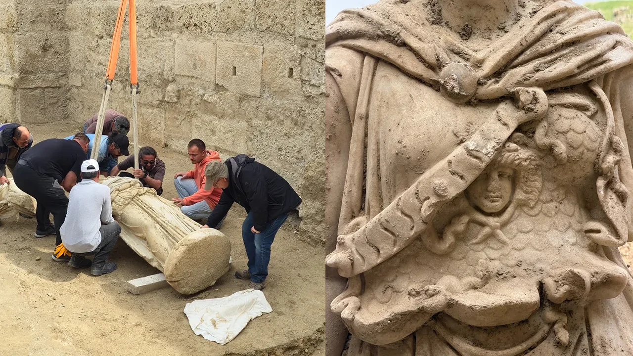 Antik tiyatroda tarihî keşif! Laodıkeıa’da 2 metrelik Athena heykeli ortaya çıktı