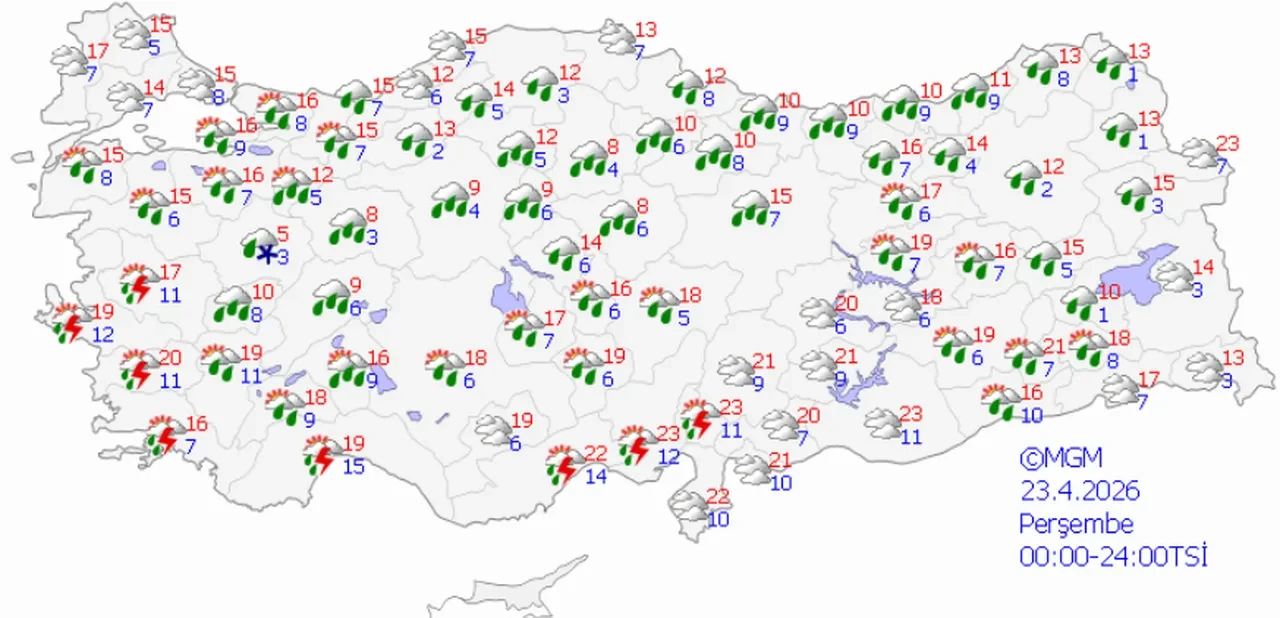 Meteoroloji'nin 23 Nisan hava durumu raporunda 16 ile 'sarı kod'lu uyarı! Sıcaklıklar çakılıyor: Sağanak ve fırtına kapıda
