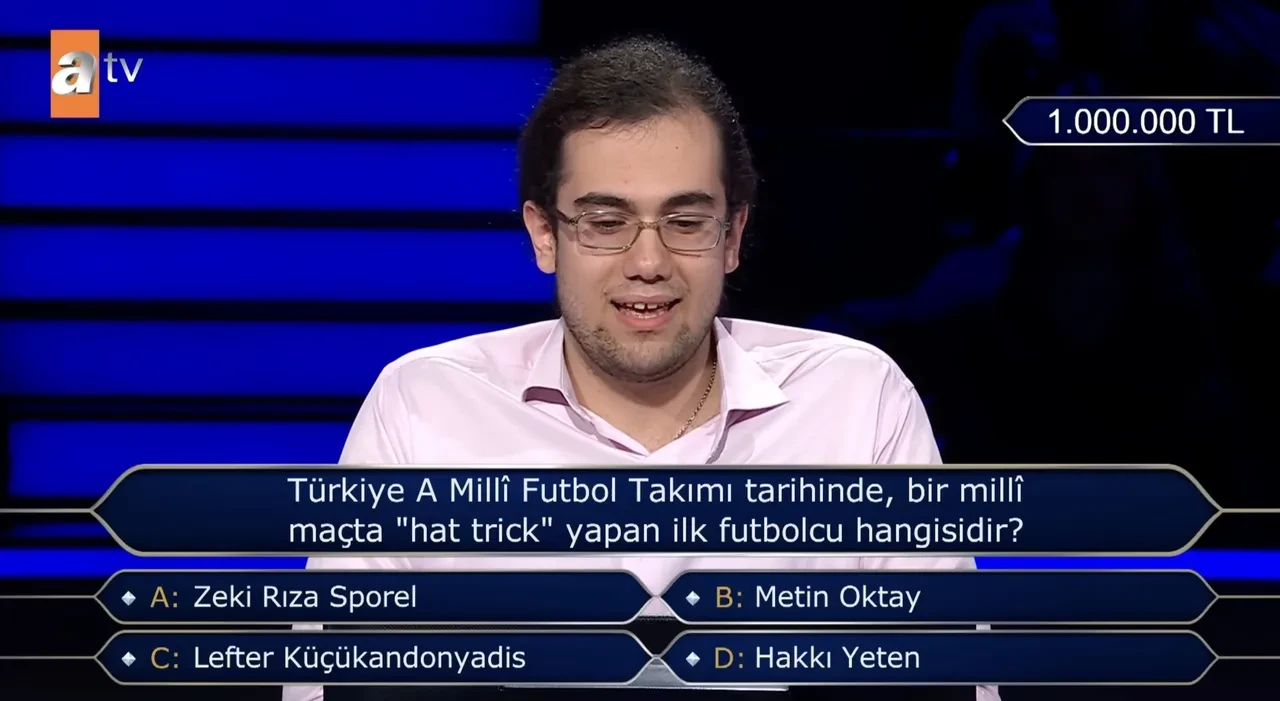 Kim Milyoner Olmak İster'de 1 Milyon TL'lik soru: Millî maçta ‘hat trick’ yapan ilk futbolcu
