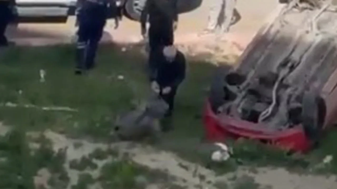 Takla atan araçtan yaralı kurtulan kadın, yaklaşan ördeğe kum fırlattı