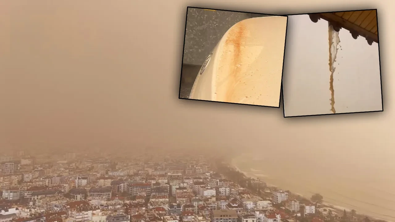 Alanya'da gökyüzü turuncuya büründü! Çamur yağdı, görüş mesafesi düştü