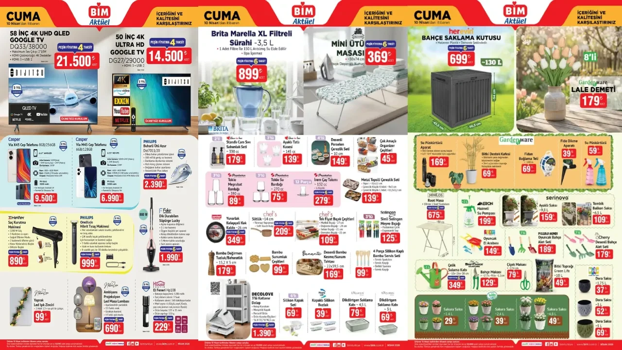 BİM 10 Nisan cuma aktüel ürünler kataloğu 2026 belli oldu! Televizyon, cep telefonu, buharlı ütü  ve masa geliyor 