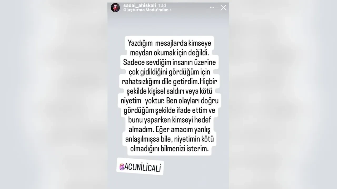 Serenay'ın nişanlısı Sadai’den özür mesajı! Sosyal medya hesabından Acun Ilıcalı’yı etiketleyerek yaptığı paylaşım...