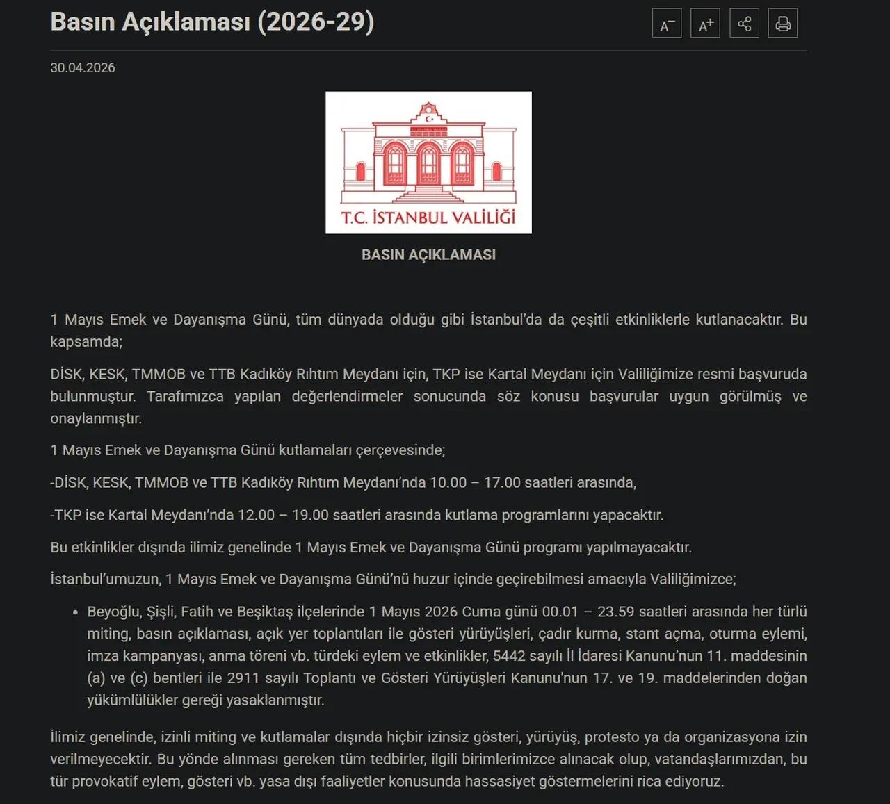 1 Mayıs'ta hangi yollar kapalı? 1 Mayıs 2026 İstanbul'da kapalı yollar ve meydanlar