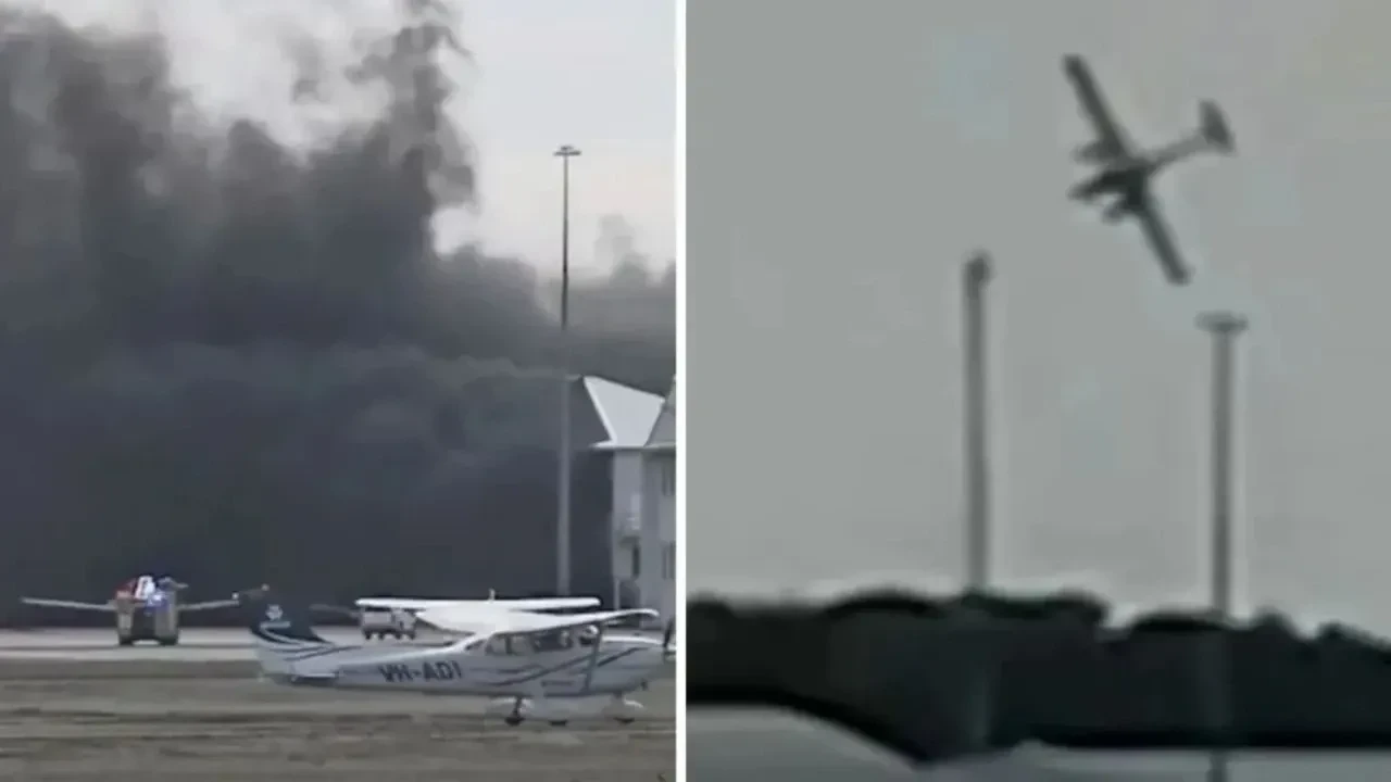 Küçük uçak hangara çarptı! Dehşet anları kamerada