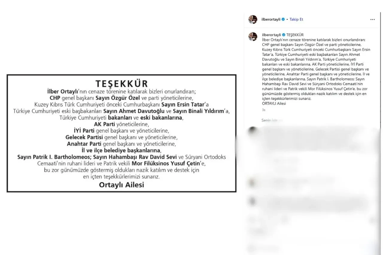 İlber Ortaylı'nın ailesinden Cumhurbaşkanı Erdoğan'a teşekkür mesajı geldi 