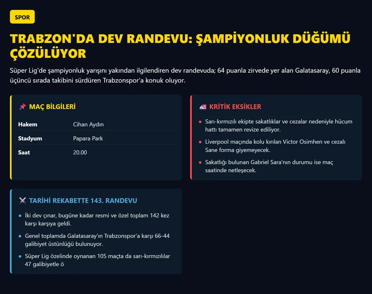 Süper Lig'de şampiyonluğun düğümü çözülüyor: Okan Buruk mu yoksa Fatih Tekke mi? İşte Trabzonspor - Galatasaray derbisinin muhtemel 11'leri...