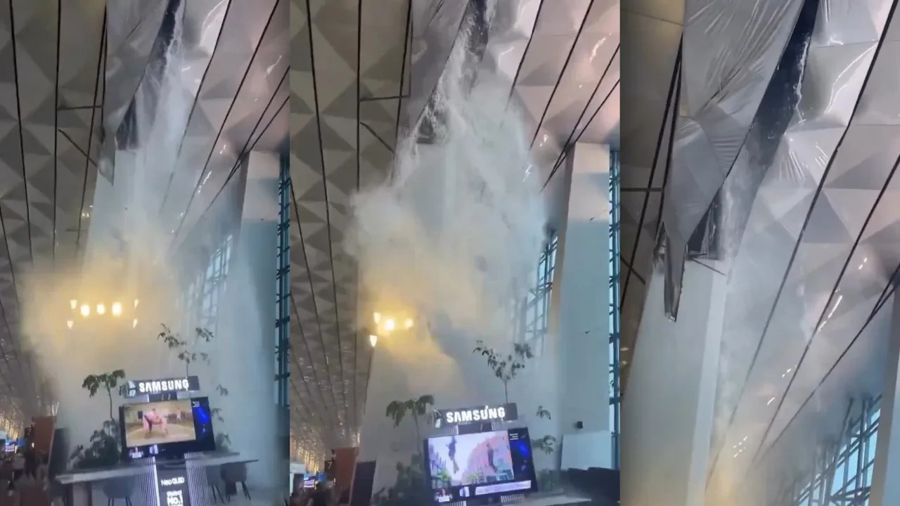 Şiddetli yağışlar nedeniyle Endonezya'daki havalimanı çatısı çöktü