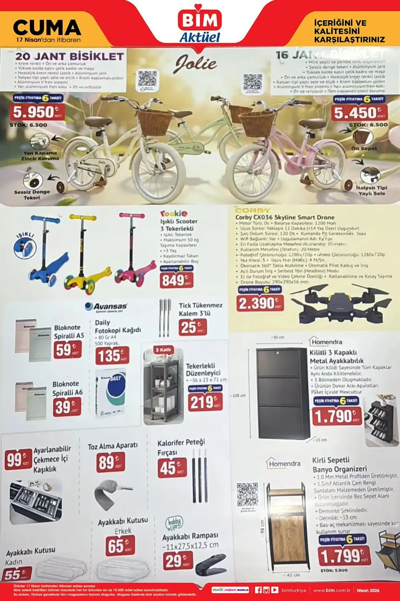 BİM 10-17 Nisan aktüel ürünler kataloğu 2026 belli oldu! Drone, scooter, ayakkabılık ve gaming ürünler geliyor