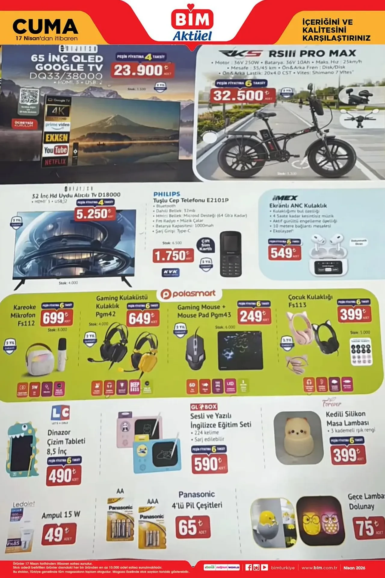 BİM 10-17 Nisan aktüel ürünler kataloğu 2026 belli oldu! Drone, scooter, ayakkabılık ve gaming ürünler geliyor