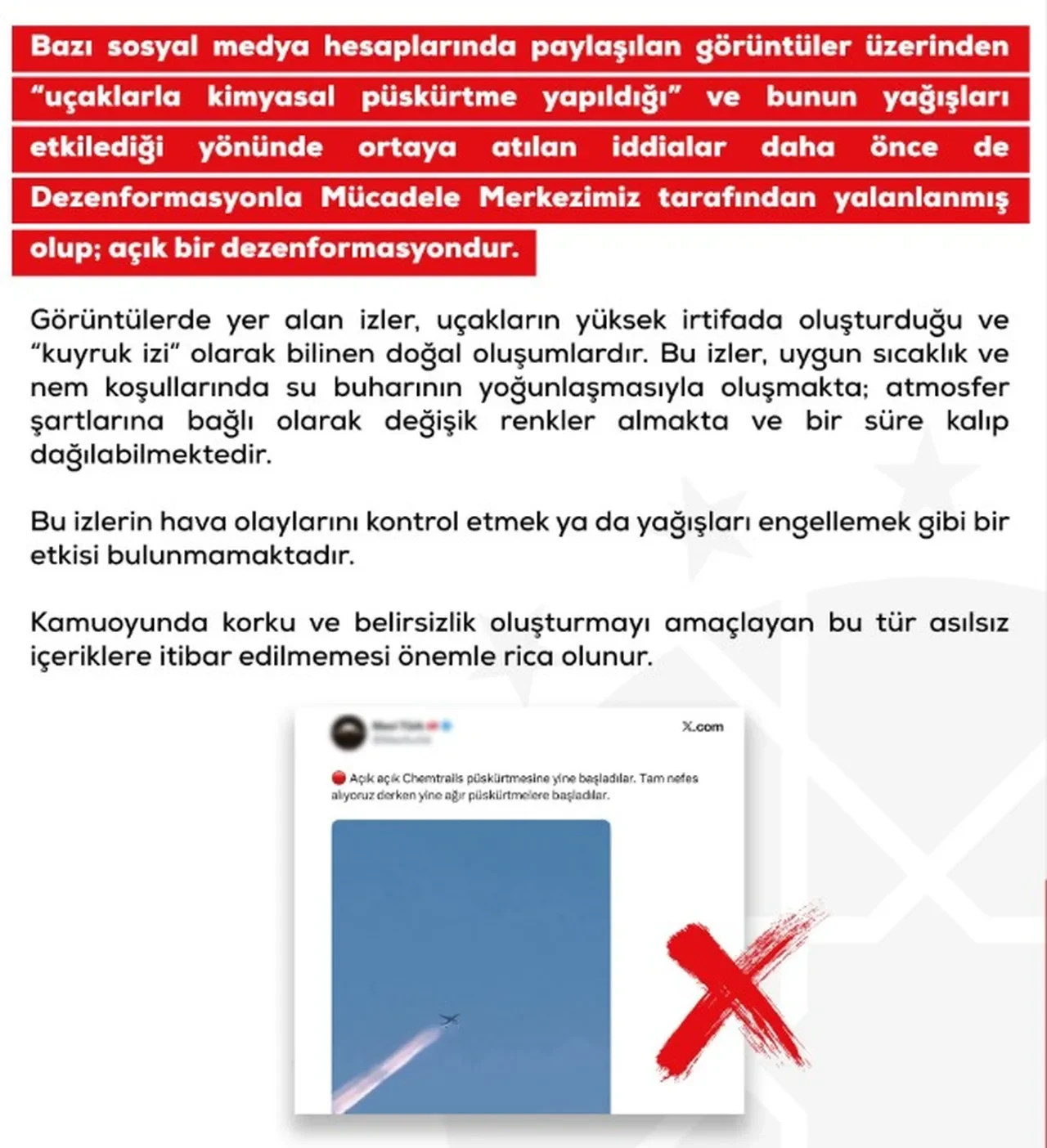 Uçaklarla kimyasal püskürtme yapıldığı iddiasına DMM'den yalanlama