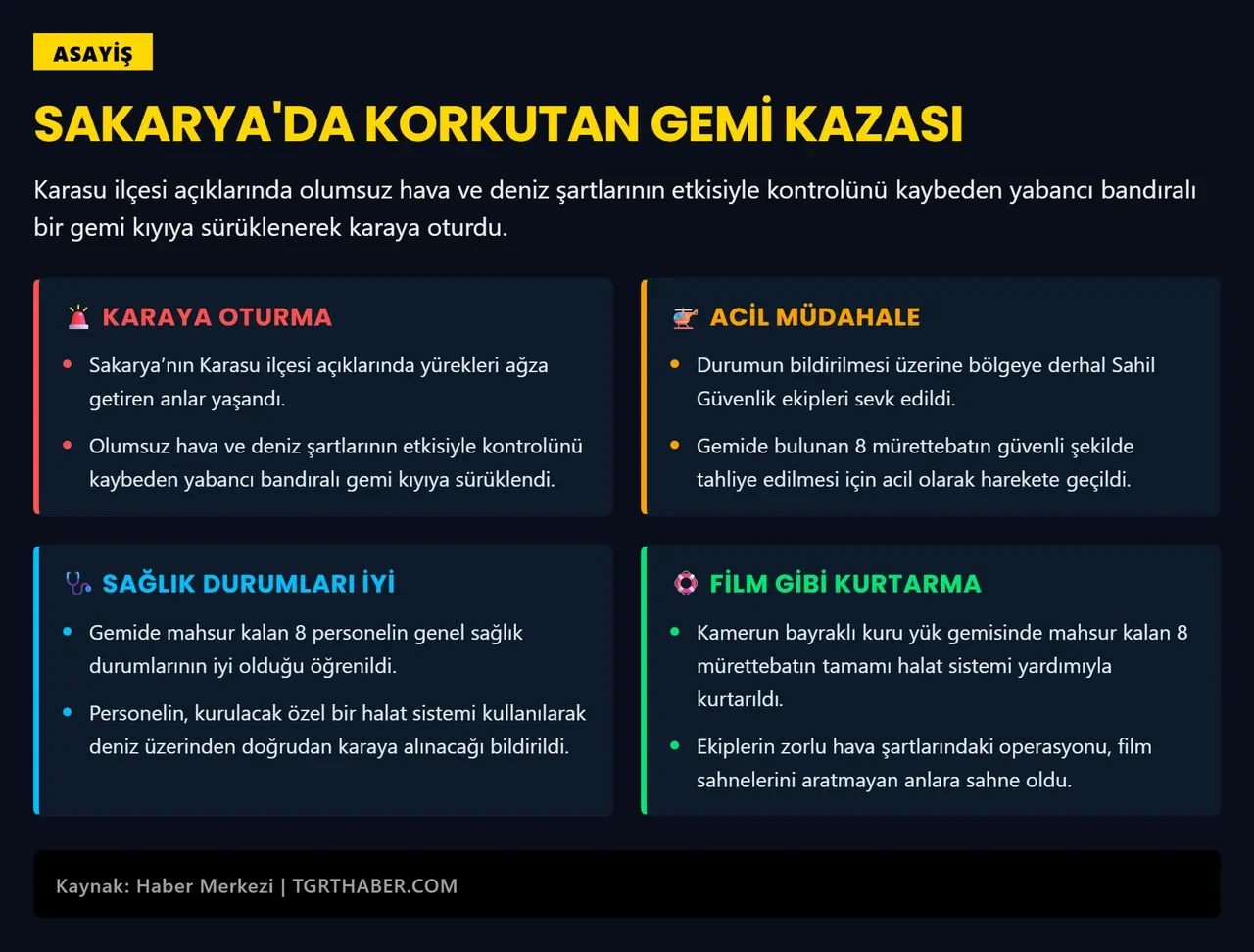 Sakarya'da fırtına, koca gemiyi karaya sürükledi! Film sahnelerini aratmayan kurtarma operasyonu