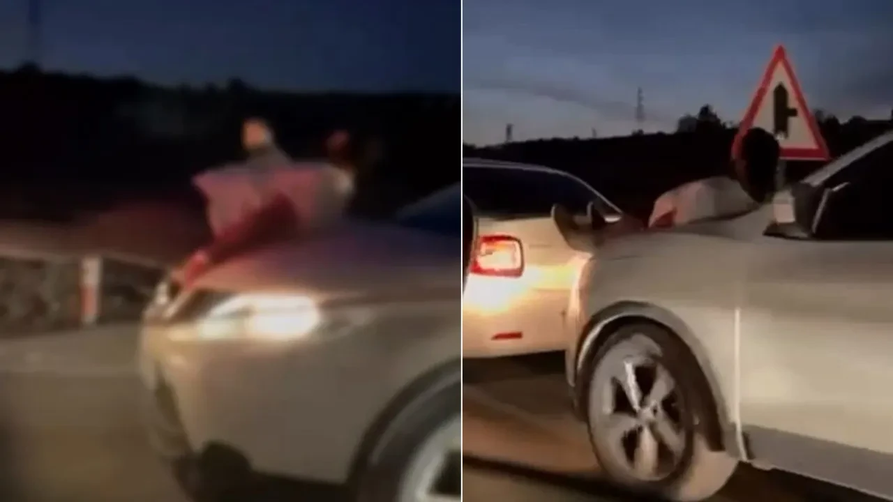 Araç çekmede tehlikeli anlar! Halat yerine insan koydular