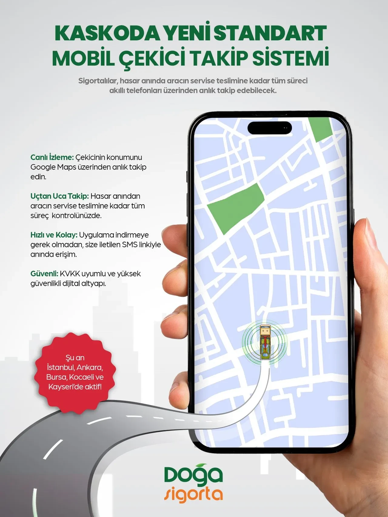 Doğa Sigorta, “Şeffaflık ve Kontrol” sunan Kasko Hizmetlerine bir yenisini ekledi; Mobil Çekici Takip Sistemi devrede!