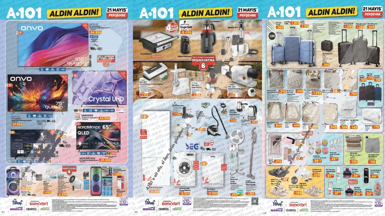 A101 14-21 Mayıs Aktüel Kataloğu 2026! Çeyiz seti, blender seti, çay makinesi, dokuma kilim, valiz çeşitleri geliyor