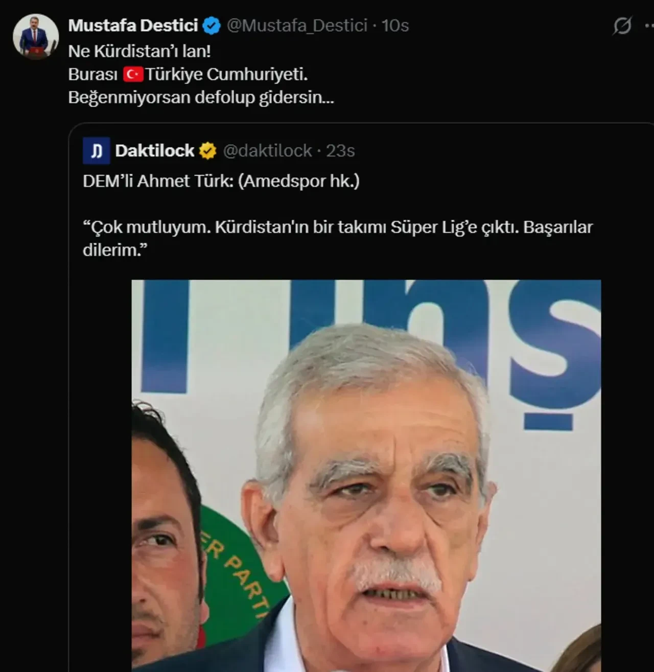 Mustafa Destici'den Ahmet Türk'ün Amedspor açıklamasına sert tepki! 'Ne Kürdistan'ı lan!'
