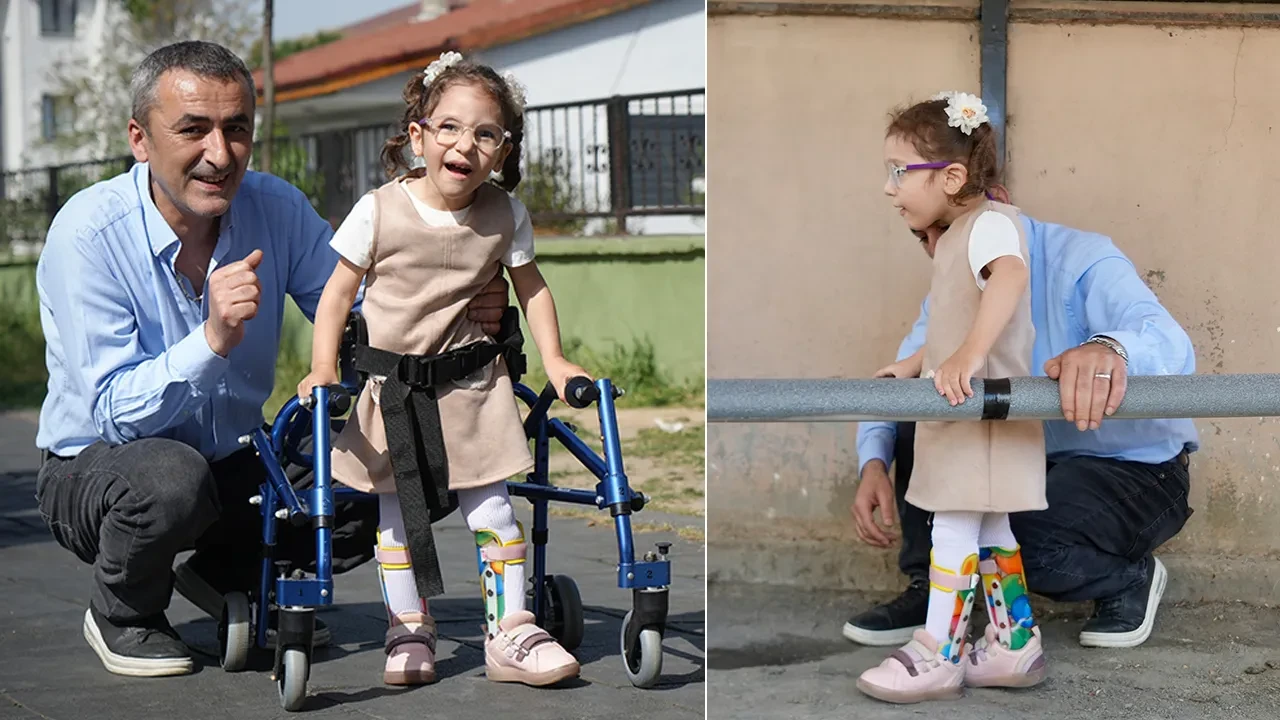 Fedakar baba, serebral palsili kızı Lina için su borusundan yürüme bariyeri yaptı