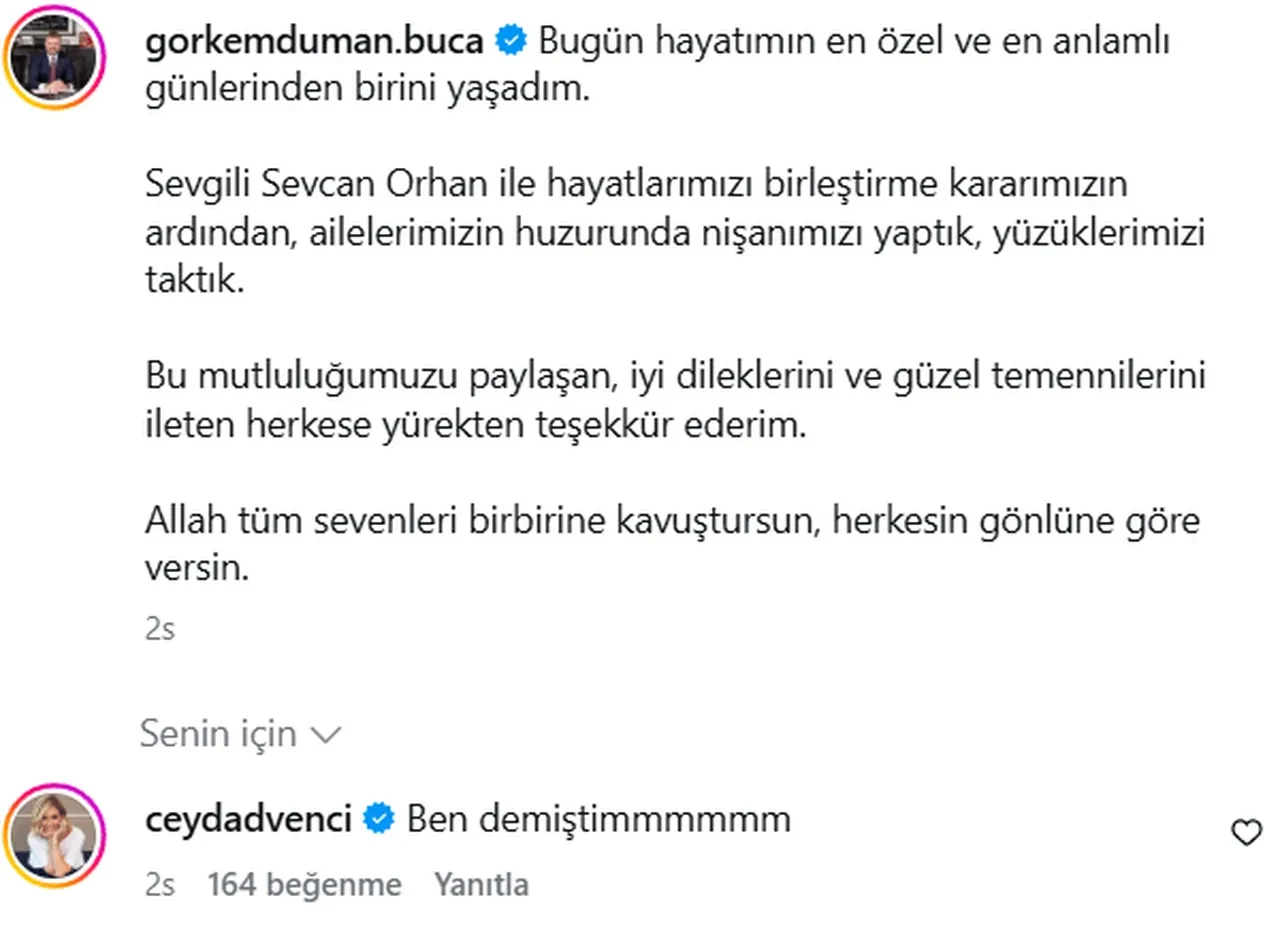 Sevcan Orhan ile Başkan Görkem Duman nişanlandı! Ceyda Düvenci'nin yorumu dikkat çekti