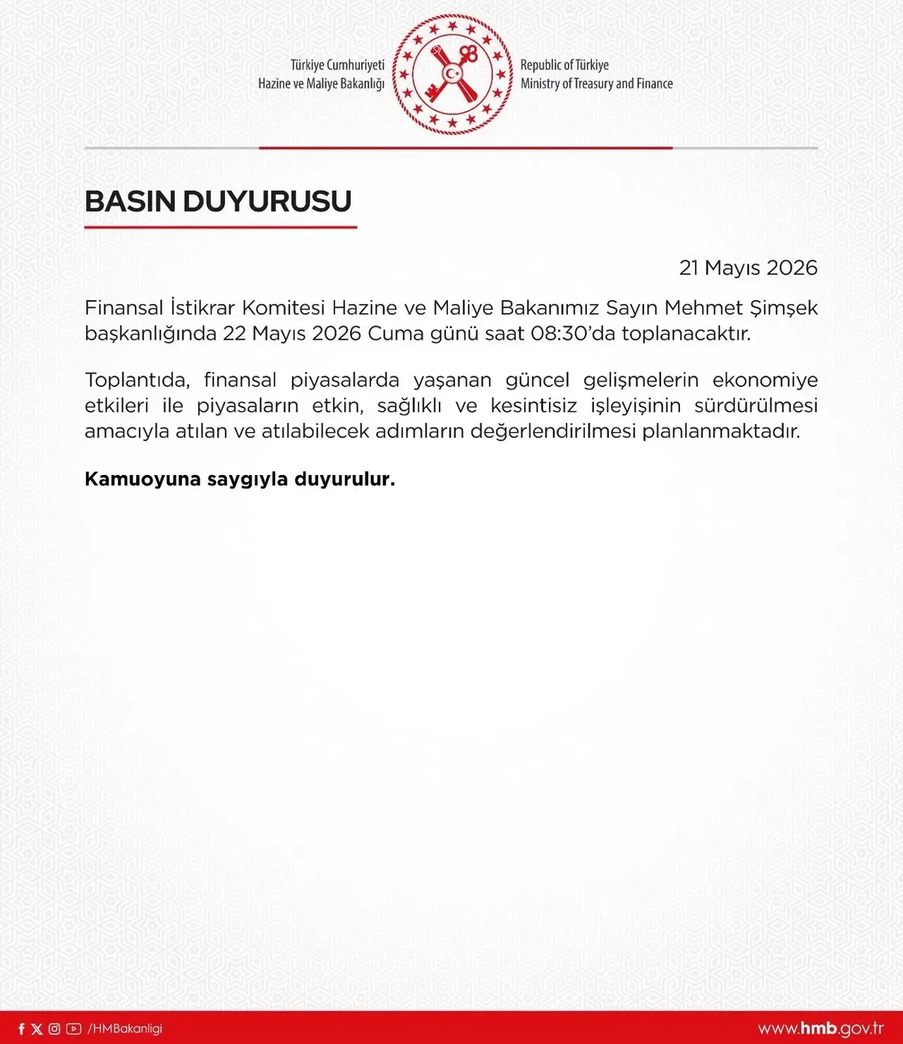 Hazine ve Maliye Bakanı Mehmet Şimşek Finansal İstikrar Komitesi’ni toplantıya çağırdı!