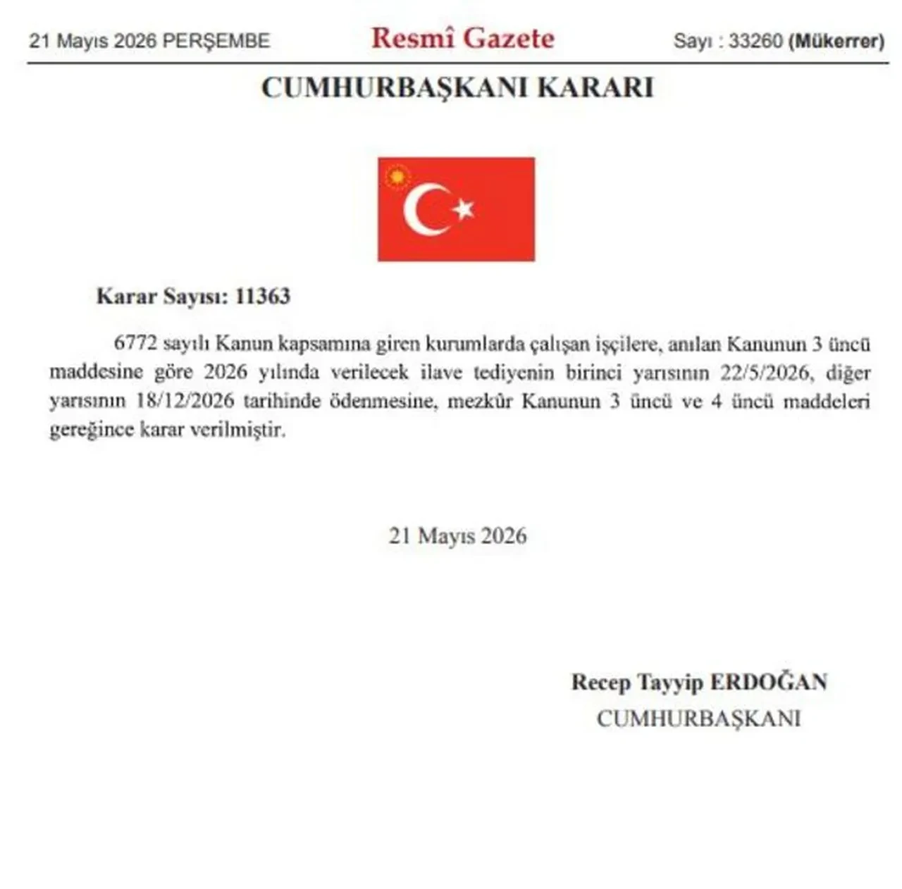 Resmi Gazete tediye 2026 tarihleri