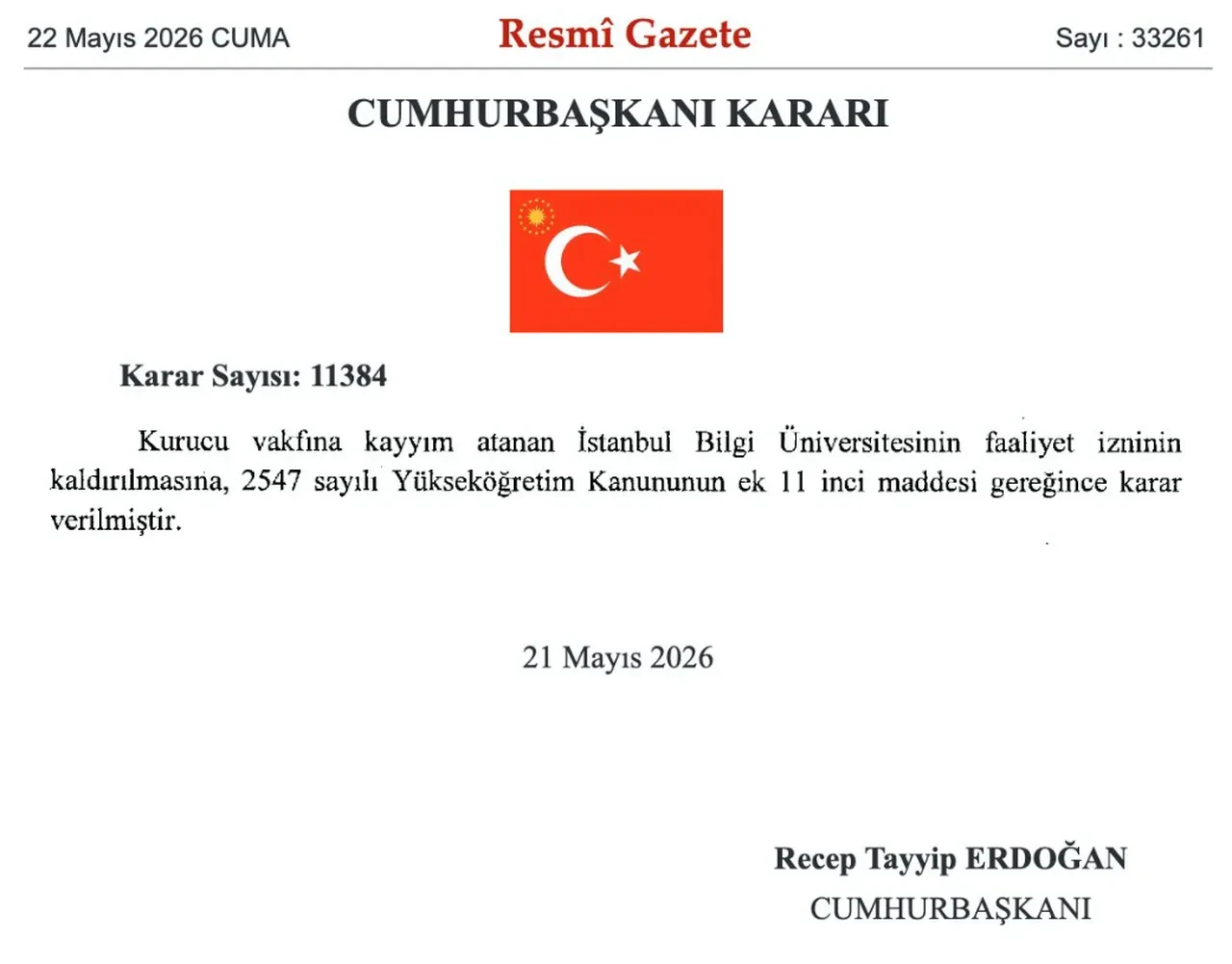 Resmi Gazete'de yayımlandı: İstanbul Bilgi Üniversitesi kapatıldı!