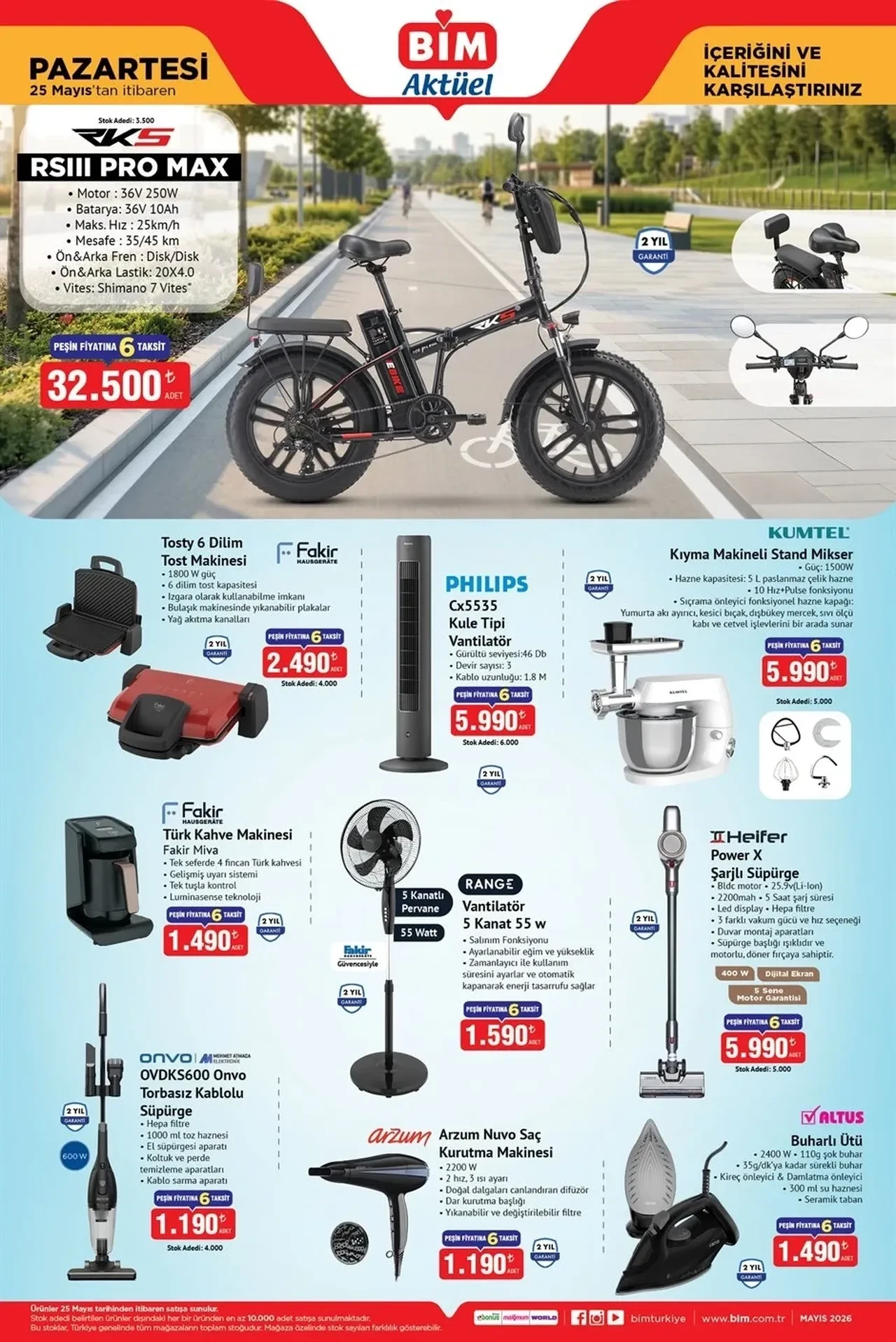 25-26 Mayıs BİM kataloğu indirimli ürünleri neler? Elektrikli Bisiklet, Stand Mikser, Vantilatör