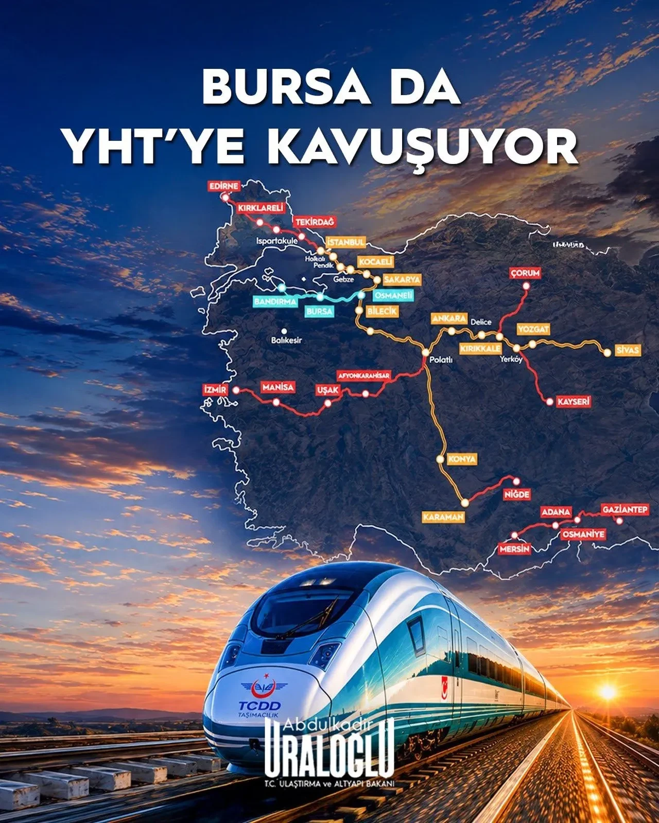 Bakan Uraloğlu tarih verdi! Bursa YHT projesinde geri sayım başladı: Bursa-Ankara arası 2 saat 15 dakikaya düşecek