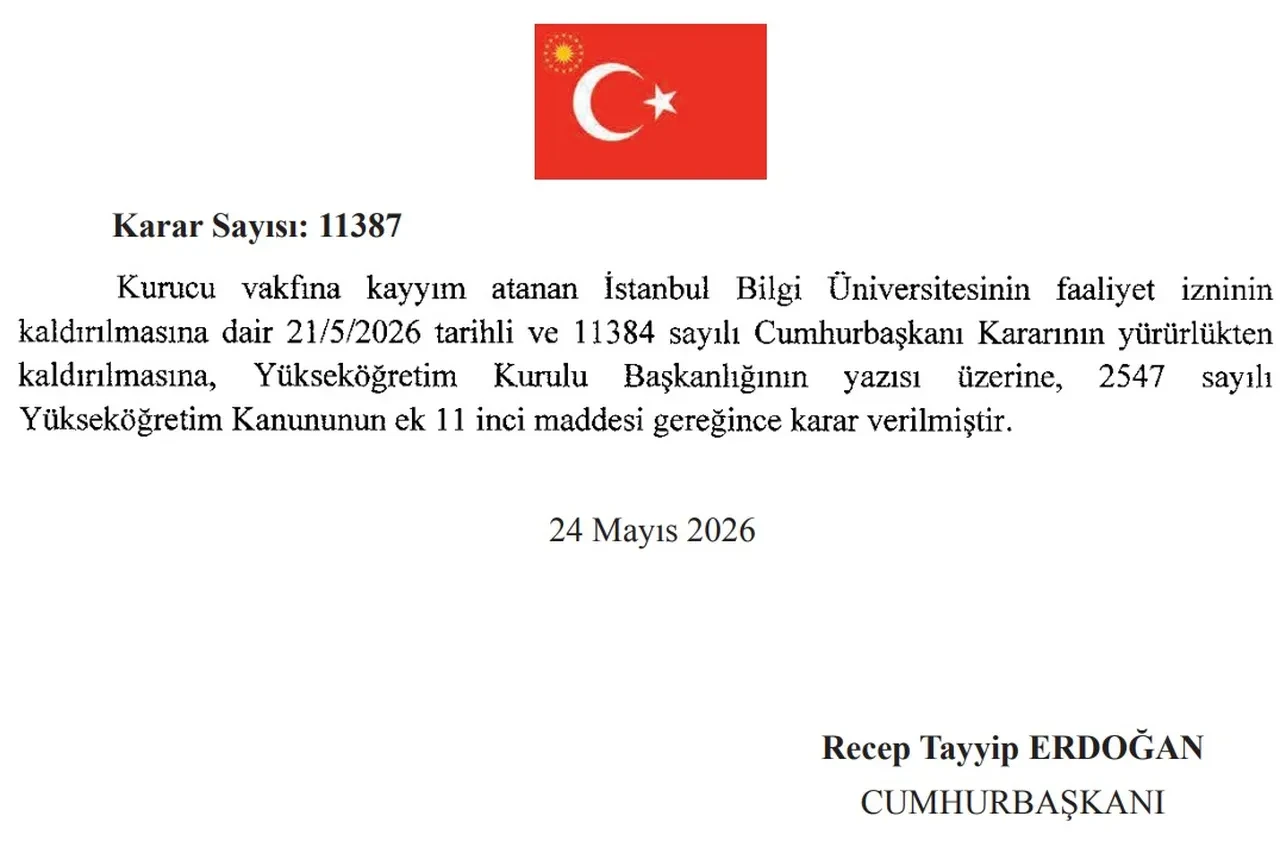 Bilgi Üniversitesinin kapatılması kararından vazgeçildi: Resmi Gazete'de yayınlandı