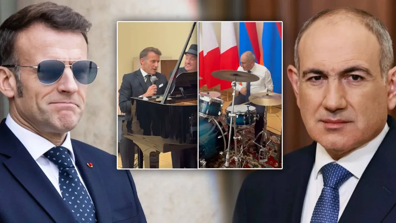 Nikol Paşinyan çaldı, Emmanuel Macron söyledi! Ermenistan'daki yemekte müzik şovu