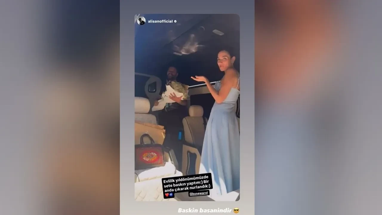 Alişan’dan Buse Varol’a romantik sürpriz! Evlilik yıldönümünde sete baskın yaptı