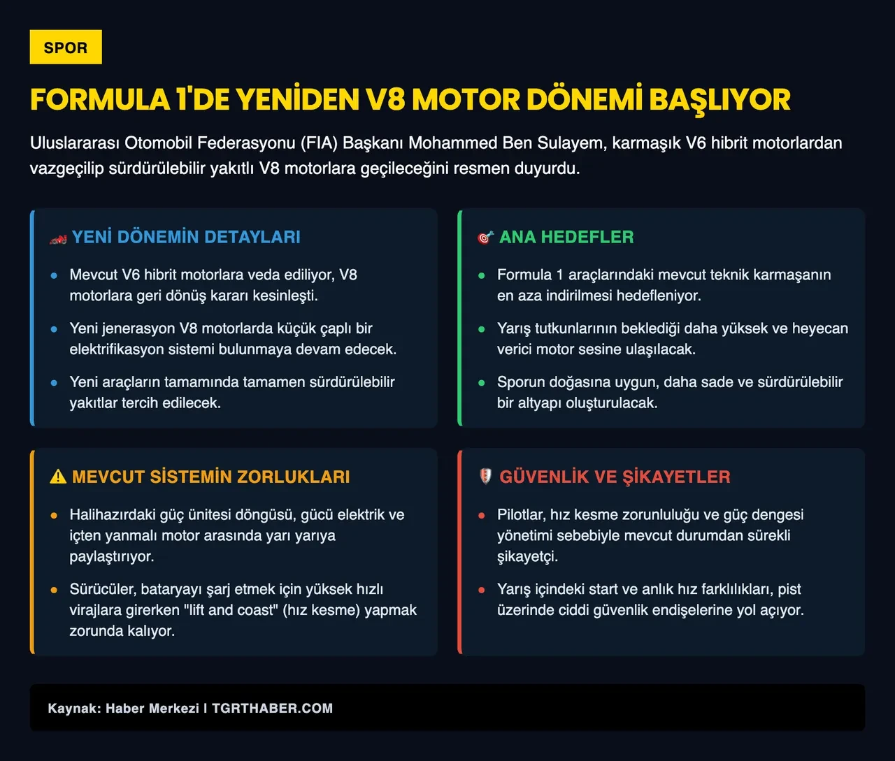 FIA Başkanı resmen açıkladı: F1'de V8 motorlara geçiş tarihi kesinleşti!
