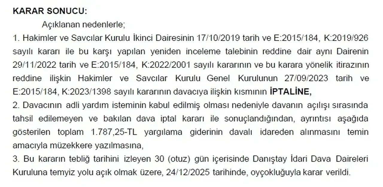 Danıştay'ın kamikaze hakim Metin Özçelik ile ilgili kararına açıklama! HSK itiraz edecek