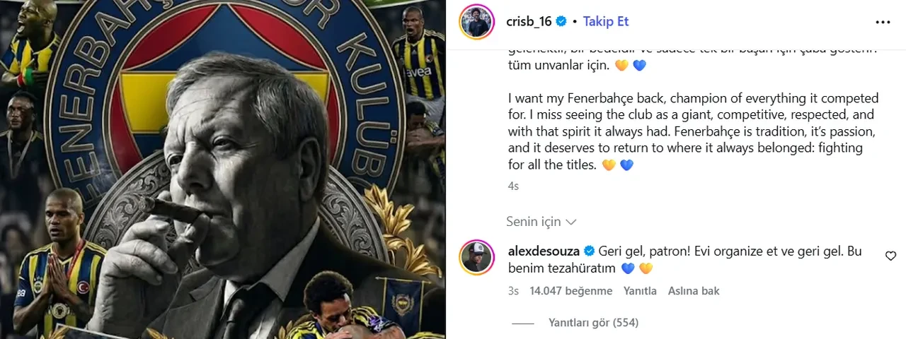 Fenerbahçe efsanesi Alex de Souza'dan Aziz Yıldırım'a açık destek: Geri gel patron