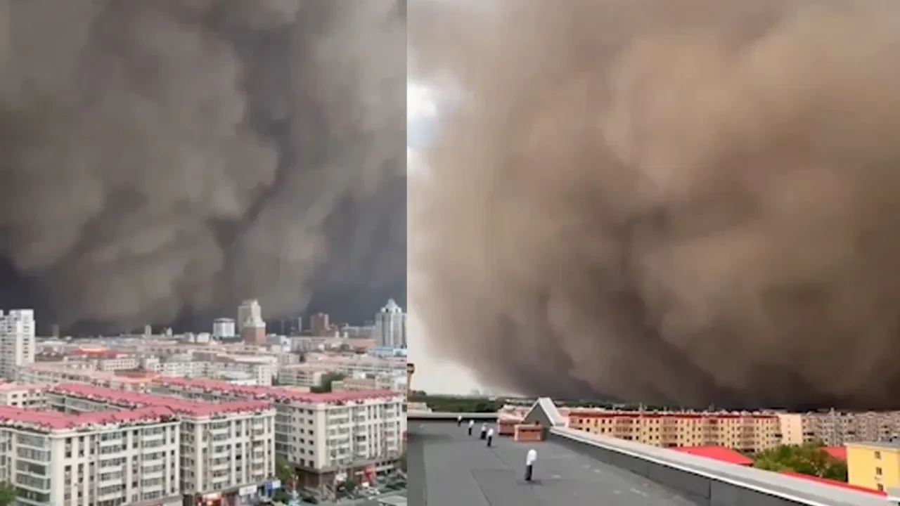 Kum fırtınası Çin'in Harbin şehrini yuttu: Gündüzken geceyi yaşadılar