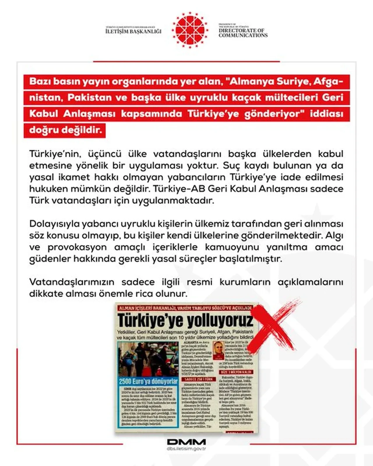 DMM'den net yalanlama: "Almanya’nın kaçak mültecileri Türkiye’ye gönderdiği" iddiası tamamen asılsızdır