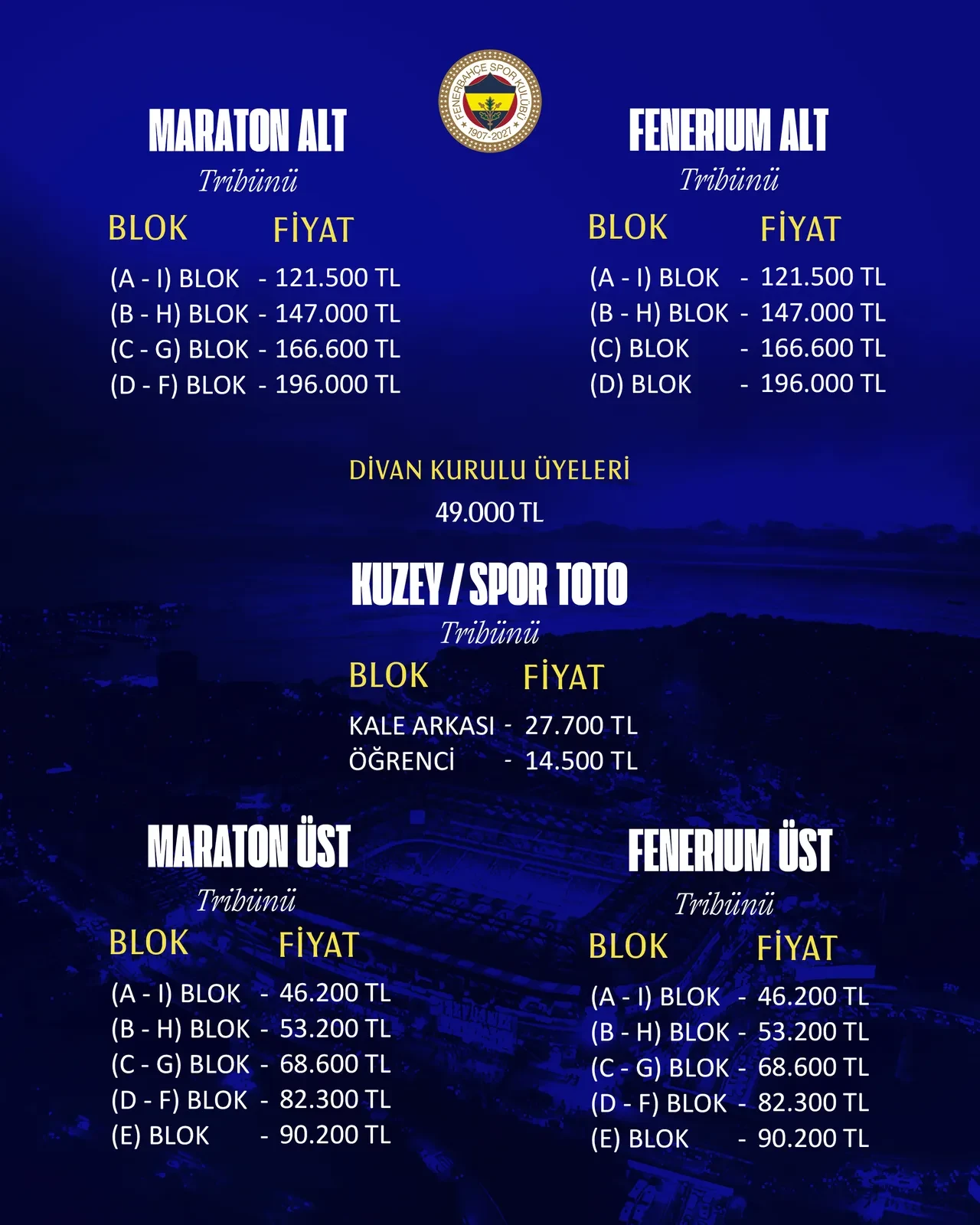 Fenerbahçe'de kombine fiyatları belli oldu! İşte yeni sezon öncesi bilet fiyatları