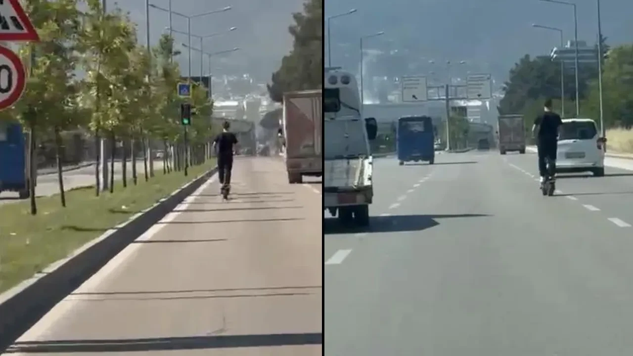 Elektrikli scooterla 'ölümle dans' kamerada